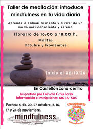 Taller de introducción a mindfulness en Castellón durante octubre y noviembre 2026